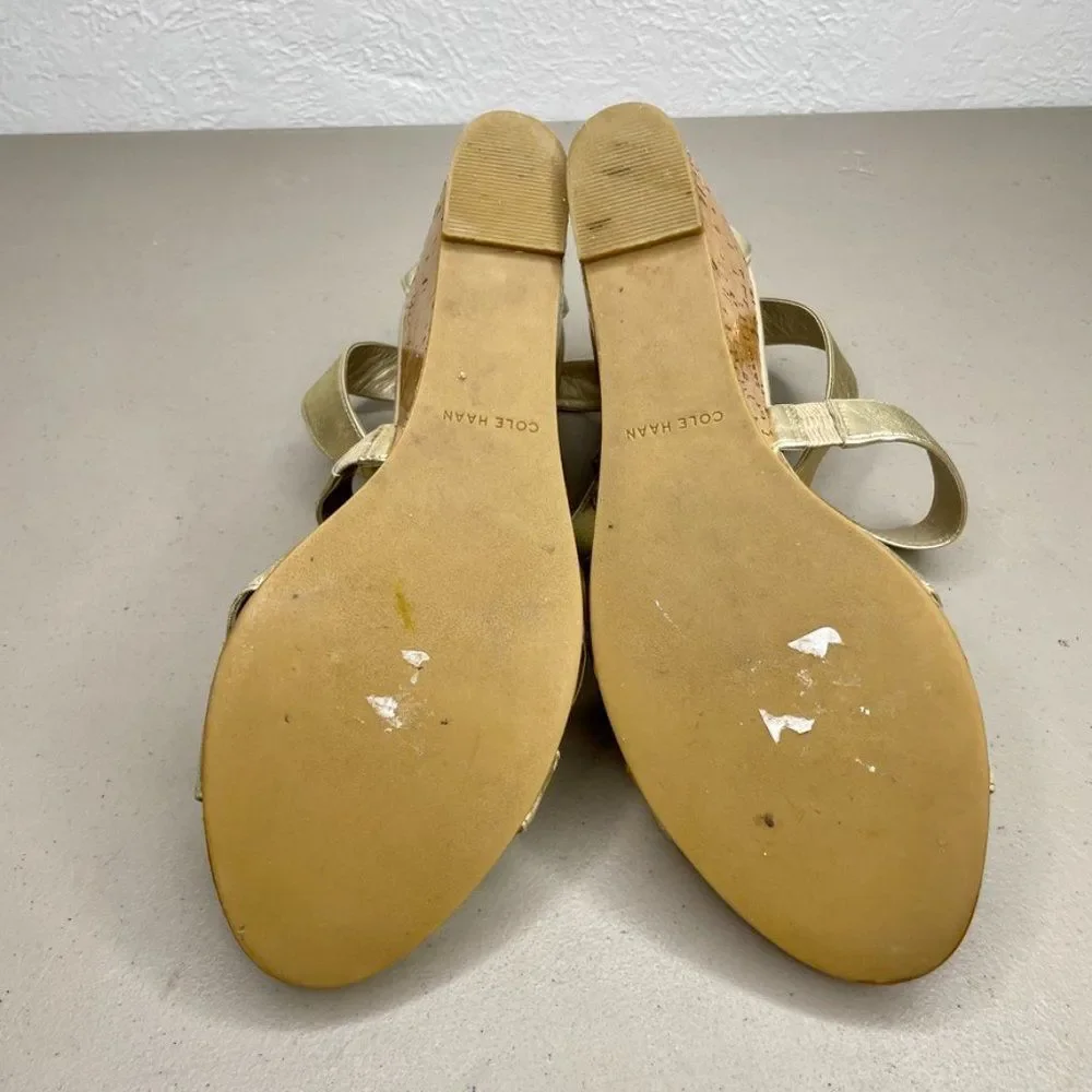 Cole Haan Womens Jullian Metallic Gold Open Toe Platform Wedge Sandal Size 10B‎